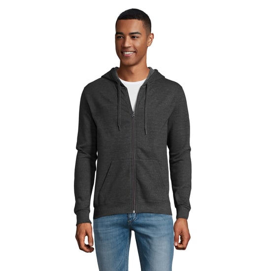 SOLS Mens Stone Zip Up Plain Hoodie (Charcoal Marl) - Image 4