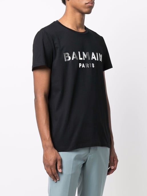 Camiseta negra con logo estampado de Balmain Silver - Image 2