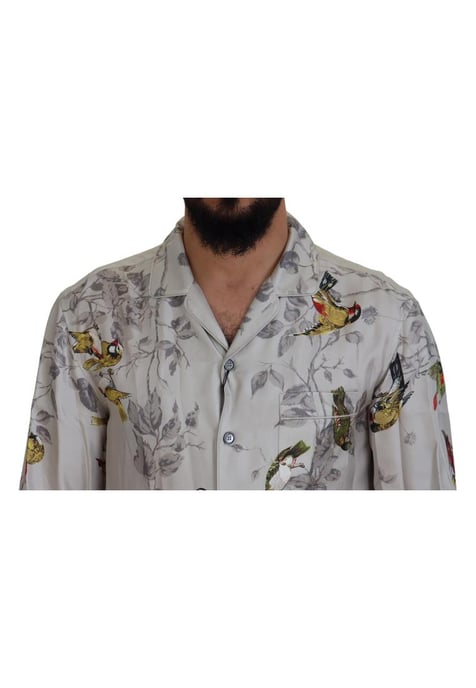 Camisa Casual de Seda Satinada con Estampado de Pájaro Blanco para Hombre de Dolce & Gabbana - Image 4
