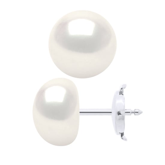 Earrings - White Gold - Real Cultured Freshwater Pearls Button 9-10 mm - Image 1