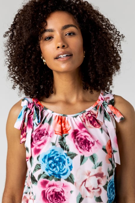 Bow Detail Floral Shirred Top