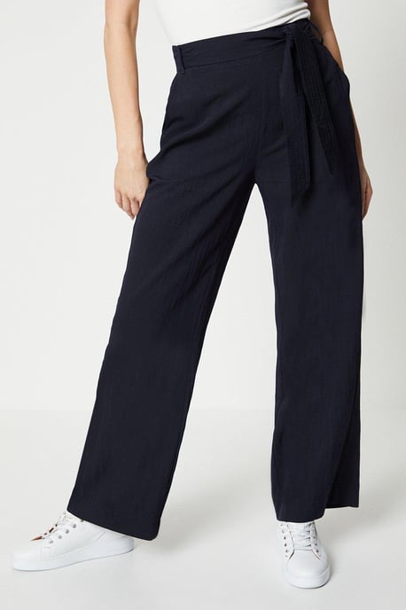 Stitch Detail Belted Wide Leg Trouser