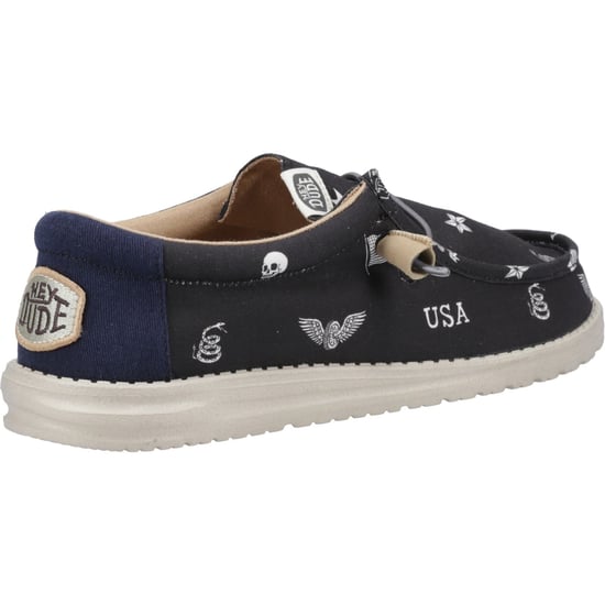 HEYDUDE Wally Stars n Skulls 100% Cotton Men's Black Boat Shoes - Image 2
