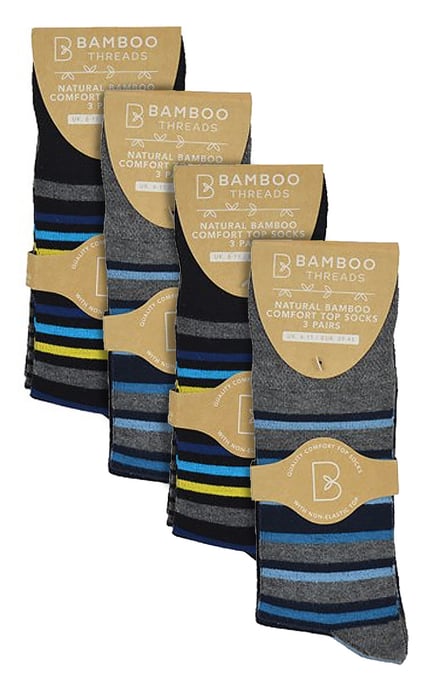 Paquete de 12 pares de calcetines de bambú no elásticos para hombre - Extra anchos, suaves y aptos para diabéticos - Surtidos - Image 2