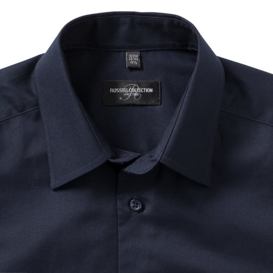 Russell Collection Mens Long Sleeve Easy Care Tailored Oxford Shirt (Bright Navy) - Image 5
