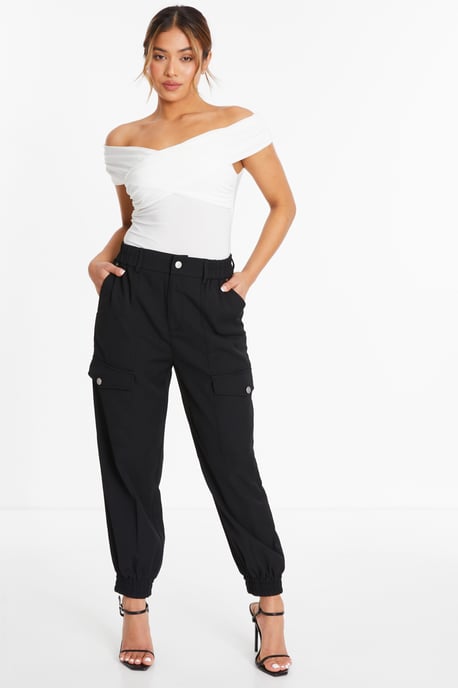 Petite Black High Waist Cargo Trouser