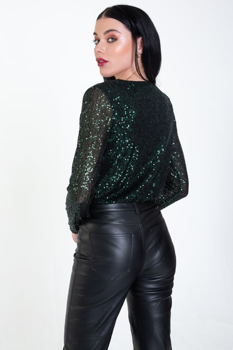 Sequin Wrap Long Sleeves Bodysuit - Image 3