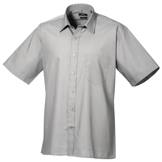 Premier Mens Short Sleeve Formal Poplin Plain Work Shirt (Silver) - Image 1