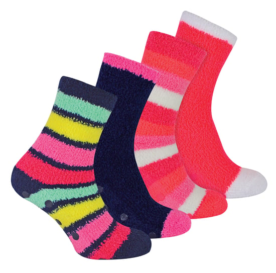 4 Pares de Calcetines de Cama para Mujer con Grips| Antideslizante Térmico Zapatillas Esponjosas - Raya 1 - Image 1