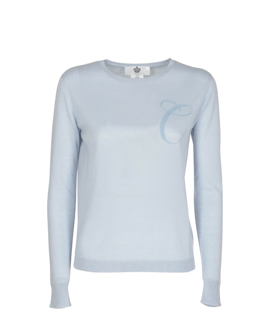 Crown Of Edinburgh Cashmere Long Sleeve Art 004 Light Blue Letter C