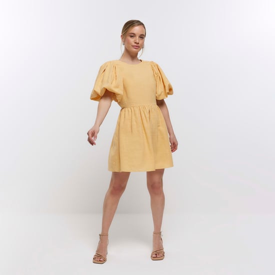 River Island Womens T-Shirt Mini Dress Petite Yellow Puff Sleeve