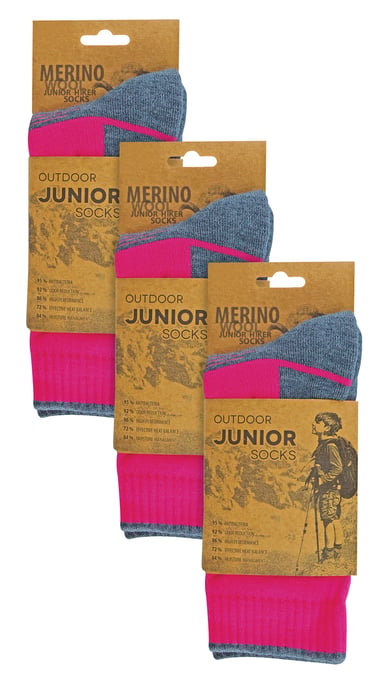 Paquete de 3 pares de calcetines de senderismo para niños de lana merino | Calcetines ligeros antihumedad para niños y niñas - Rosa - Image 2
