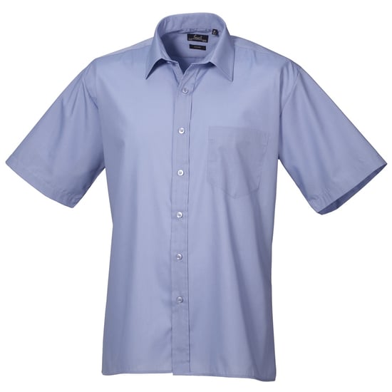 Premier Mens Short Sleeve Formal Poplin Plain Work Shirt (Mid Blue) - Image 1