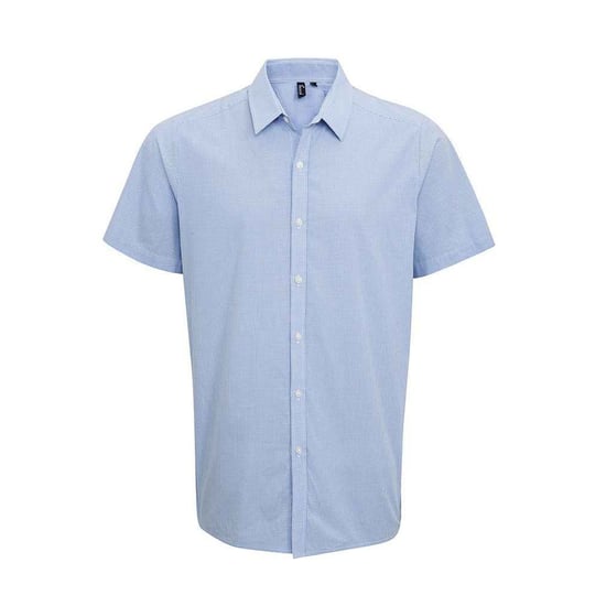 Premier Mens Gingham Cotton Short-Sleeved Shirt (Light Blue/White) - Image 1