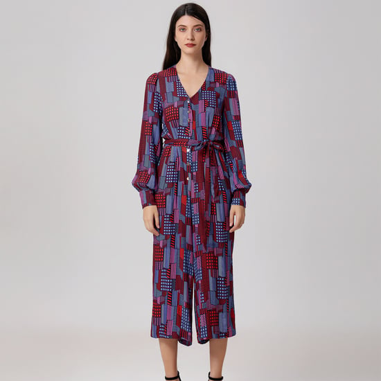 Graphic Print V Neckline Jumpsuit - Image 4