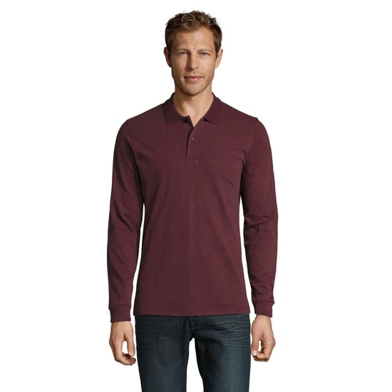 SOLS Mens Perfect Pique Long-Sleeved Polo Shirt (Heather Oxblood) - Image 1