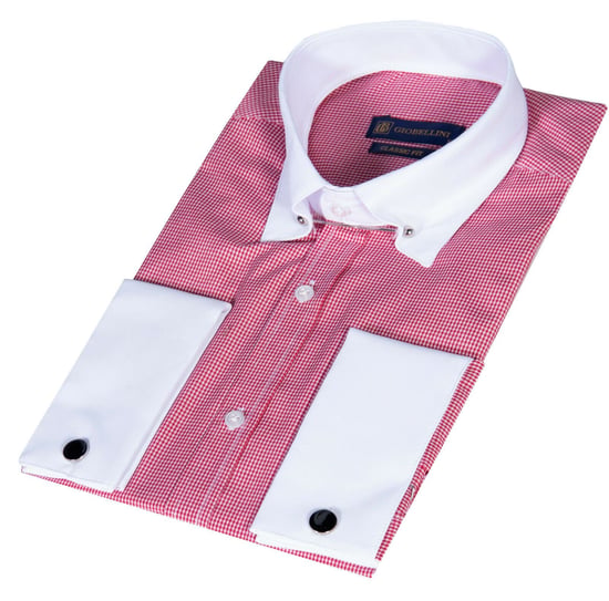 Mens Club Collar Red Shirt 1920s Peaky Blinders With Bar Poplin Pin Smart Casual