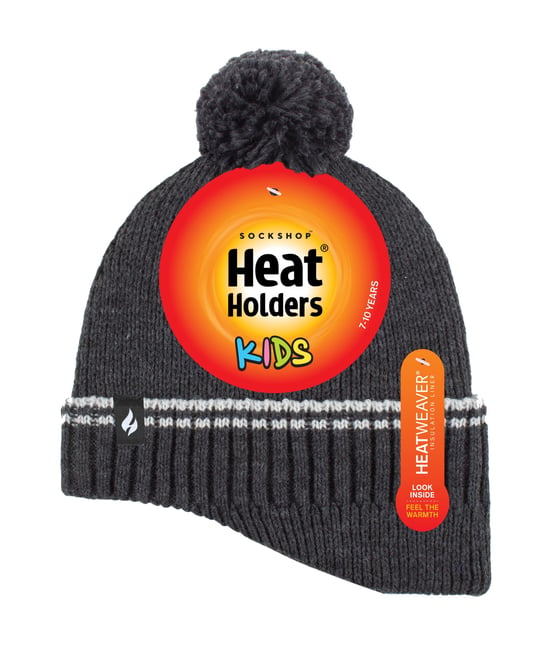Heat Holders - Boys Patrol Ribbed Bobble Pom Pom Hat for Winter - Anthracite - Image 2