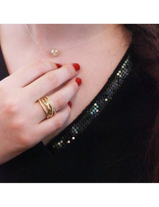 Anillo Criss Cross - Oro y Cristal - Image 6