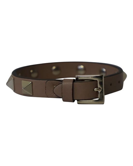 Valentino Garavani Rockstud Bracelet in Brown Calfskin Leather - Image 3