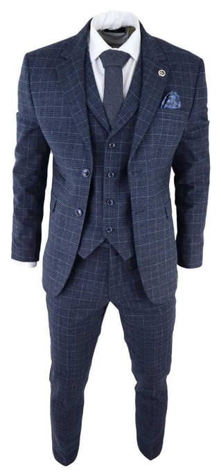 Traje de tweed de tres piezas a cuadros azules para hombre, Peaky Blinders, estilo Gatsby de los años 20, corte entallado - Image 2