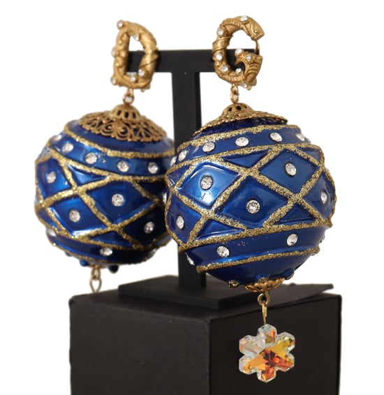 Pendientes de Clip en Forma de Bola de Navidad Azul de Cristal de Latón Dorado para Mujer de Dolce & Gabbana - Image 2