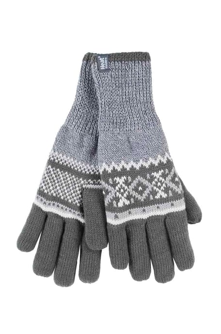 Hombre rayas nórdico Fairisle Zig Zag de punto forrado de lana caliente Guantes - Image 1