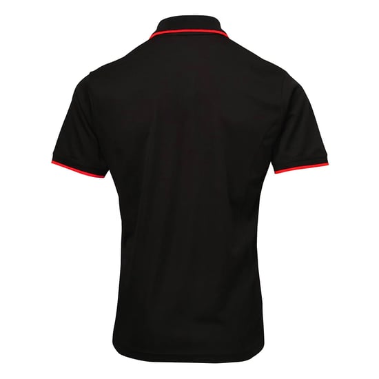 Premier Mens Coolchecker Contrast Pique Polo Shirt (Black/Red) - Image 2