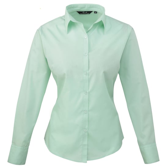 Premier Womens/Ladies Poplin Long-Sleeved Blouse (Aqua) - Image 1