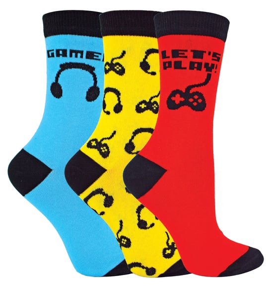 3 Pack de Calcetines de Videojuegos para Niños y Niñas - Rojo / Azul / Amarillo - Image 1
