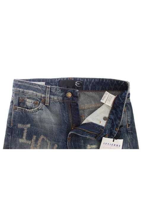 Jeans de algodón rasgado de corte recto azul lavado para mujer Cavalli - Image 3