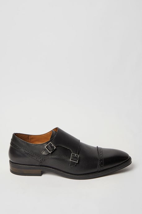 Black Formal Leather Monk strap Brogue Shoe - Image 1