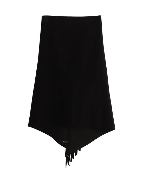 Balenciaga Fringed Asymmetric Midi Skirt in Black Wool - Image 2