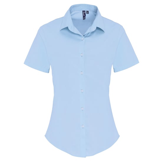 Premier Womens/Ladies Stretch Fit Poplin Short Sleeve Blouse (Pale Blue) - Image 1