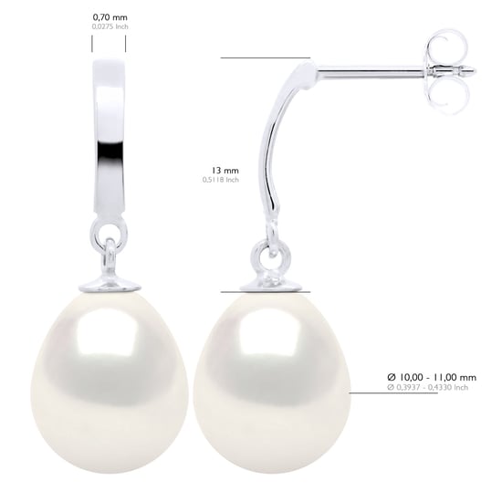 Earrings in White Gold 375 and Real Cultured Freshwater Pearls Pear 10-11 mm - Image 2