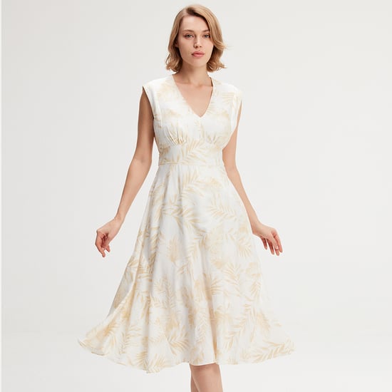 Tropical print sleeveless midi dress