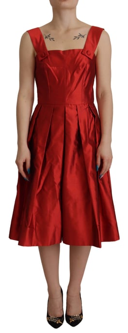 Vestido de Seda Satinada con Pliegues A-line Rojo para Mujer de Dolce & Gabbana - Image 1