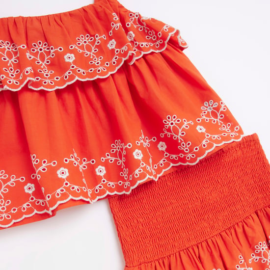 River Island Girls Outfit Set Red Embroidered 2 Piece