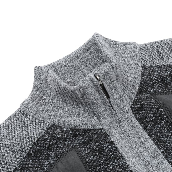 Men's Cardigan with Zip Stand-Up Collar Cardigan Chunky Knit Lined Jumper for Winter Dark Gray