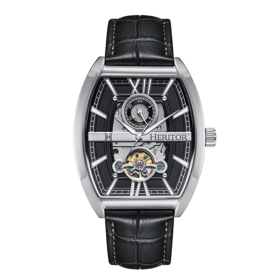 Heritor Automatic Masterson Semi-Skeleton Leather-Band Watch