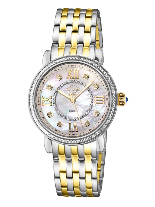 GV2 Reloj de mujer Marsala 9864B de cuarzo suizo con diamantes, acero inoxidable bicolor. - Image 1