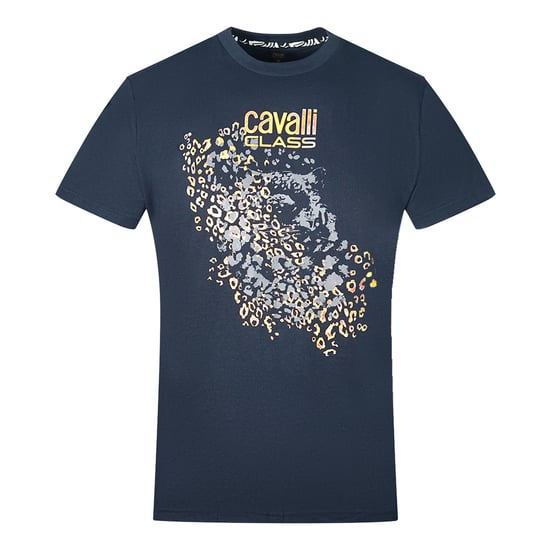 Cavalli Class Leopard Print Silhouette Navy T-Shirt