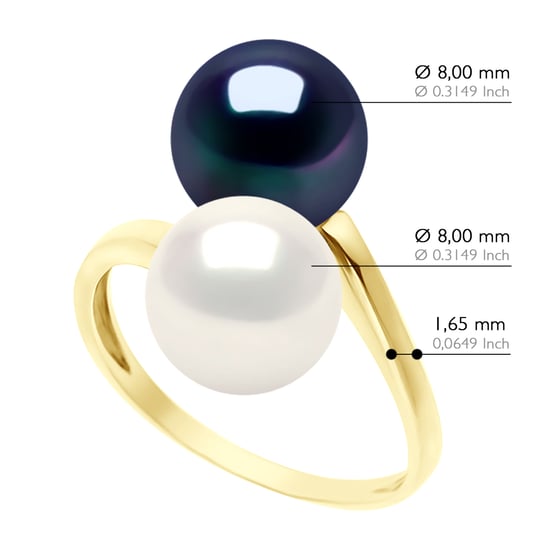 Ring You & Me - Yellow Gold - 2 Real Cultured Freshwater Pearls Round 8-9 mm - Image 2