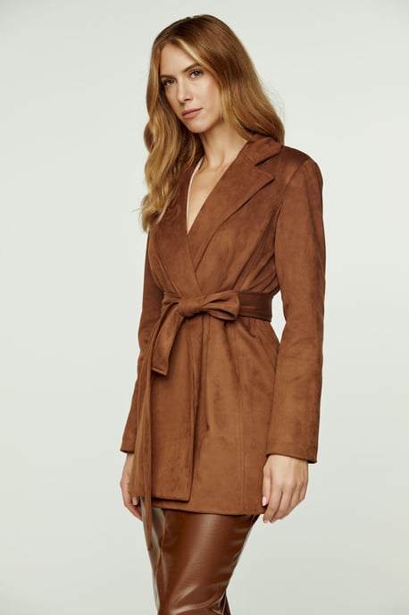 Brown Alcantara-Look Jacket with Belt