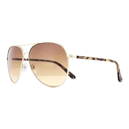 Calvin Klein Aviator Mens Gold Tortoise Brown Gradient Sunglasses