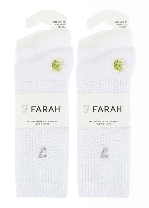 Calcetines Deportivos de Bambú para Hombre en Blanco y Negro | Farah | 4 Pack | Calcetines Deportivos Aptos para Diabéticos con Puntera Lisa y Parte Superior Holgada | Calcetines de Tenis Gimnasio Running - Blanco - Image 2