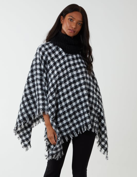 Check Roll Neck Poncho