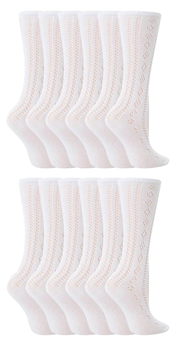 12 Pack Girls Cotton Rich Knee High White Uniform Socks - White - Image 1