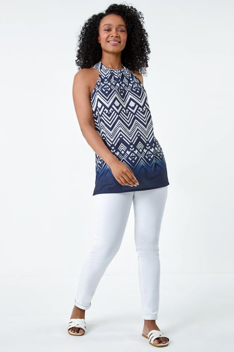 Petite Ombre Print Tie Halterneck Top