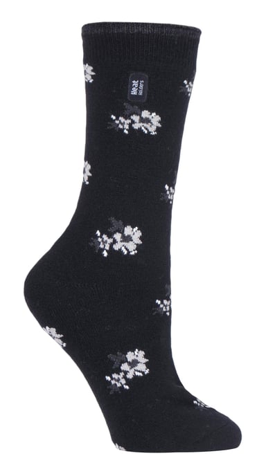 Heat Holders - Calcetines térmicos de mujer Ultra Lite con diseño de hilo interior cepillado - Floral negro (Bellis) - Image 1
